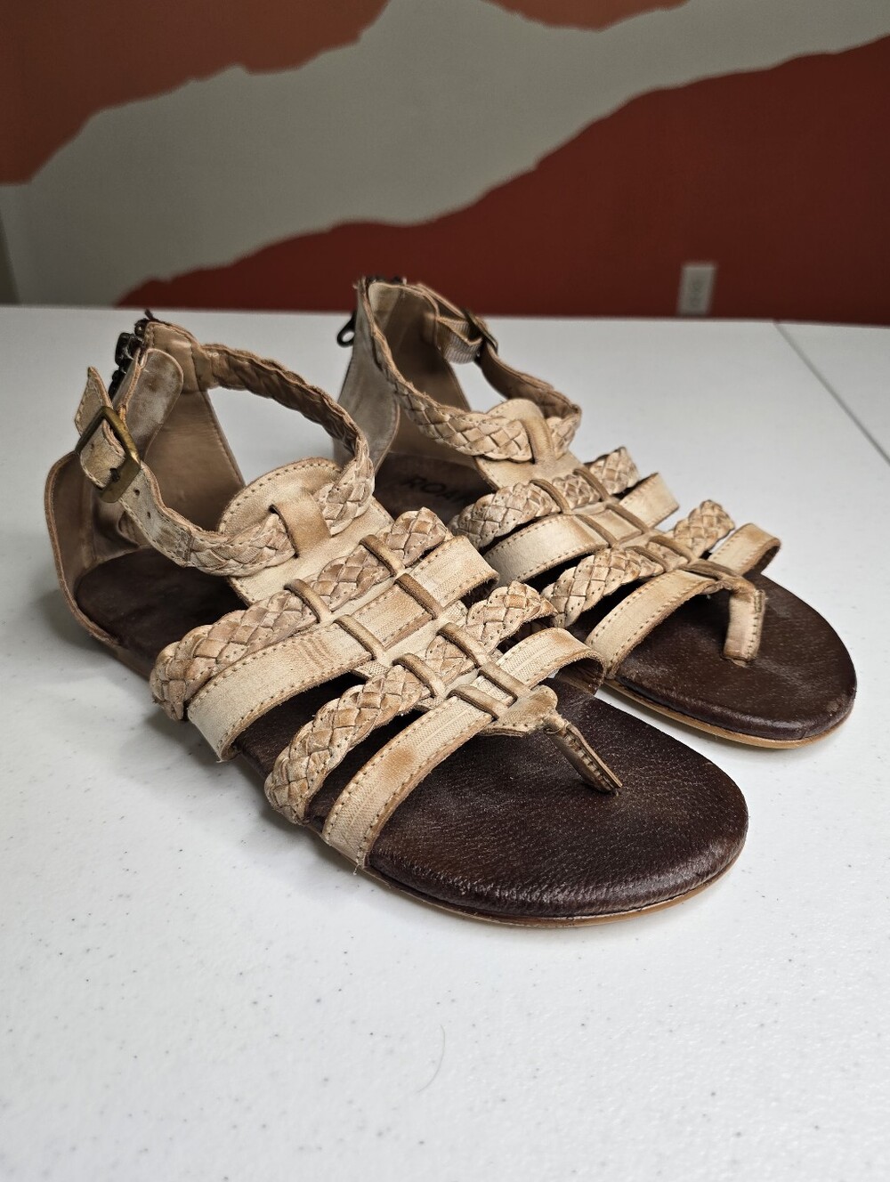 Roan by Bed Stu Kaliope Gladiator Leather Sandals Distressed Tan Women's 10